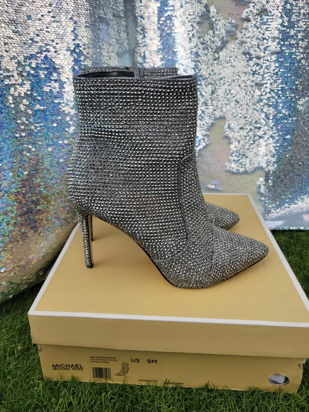 Michael Kors Silver Crystal Embellished Stiletto Ankle Boots